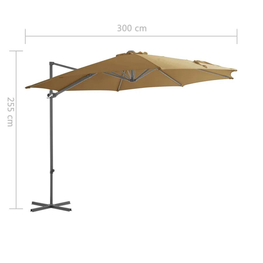 Parasol de jardin en porte-à-faux avec mât en acier taupe - 9