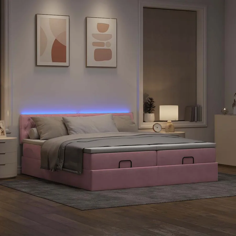 Cadre de lit ottoman avec matelas rose 160x200 cm velours - 3