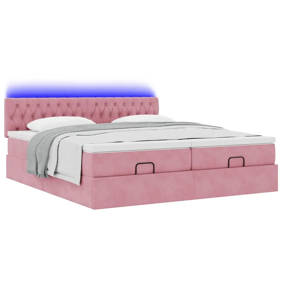 Cadre de lit ottoman avec matelas rose 160x200 cm velours - 6