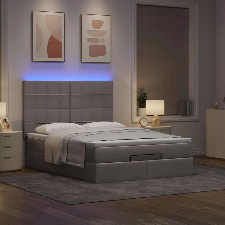 Cadre de lit ottoman avec matelas taupe 140x190 cm tissu - 3