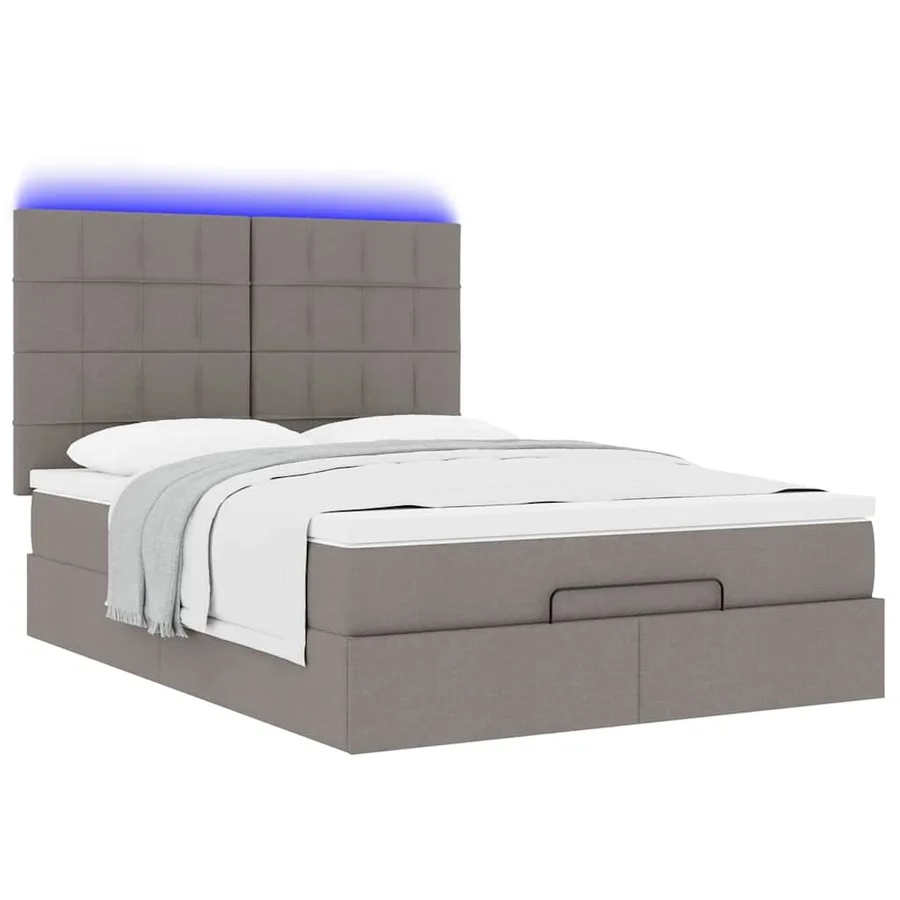 Cadre de lit ottoman avec matelas taupe 140x190 cm tissu - 6