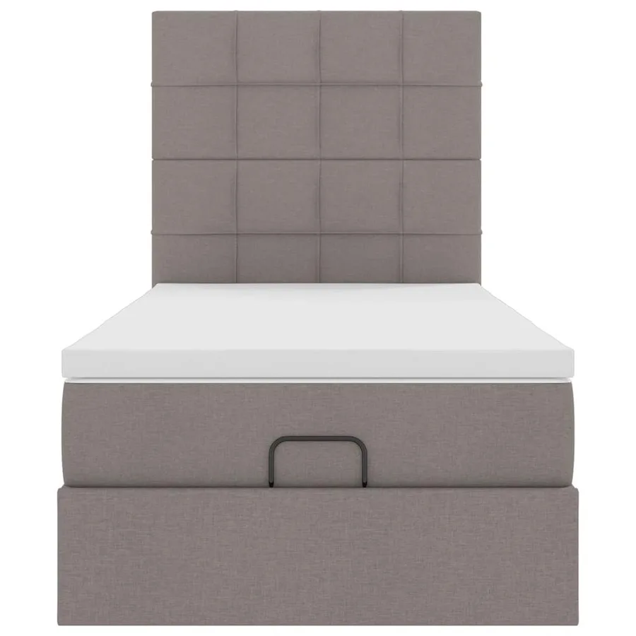 Cadre de lit ottoman avec matelas taupe 100x200 cm tissu - 7