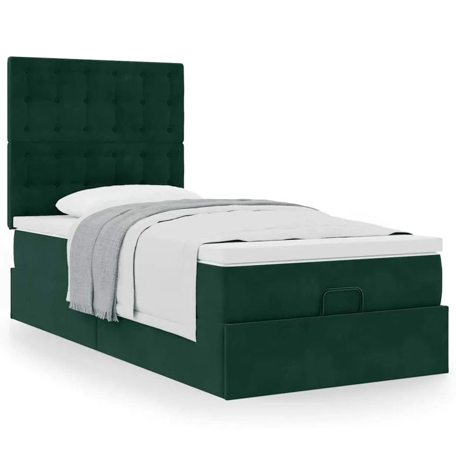 Cadre de lit ottoman avec matelas vert foncé 90x190 cm velours - 4