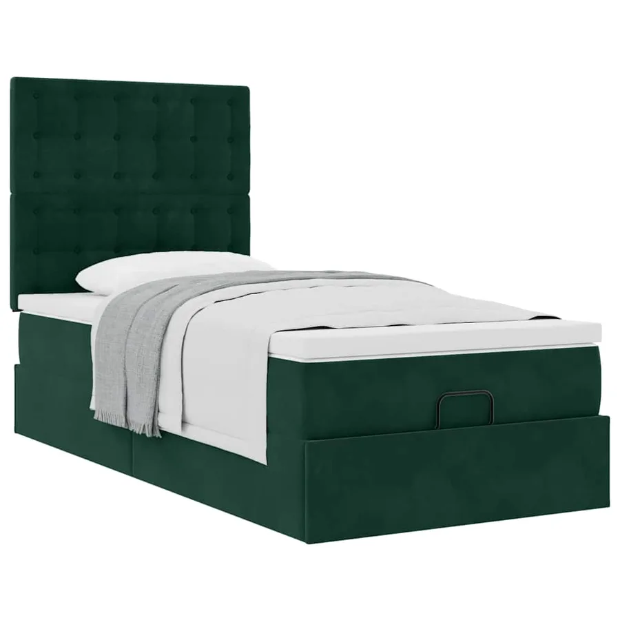 Cadre de lit ottoman avec matelas vert foncé 90x190 cm velours - 5