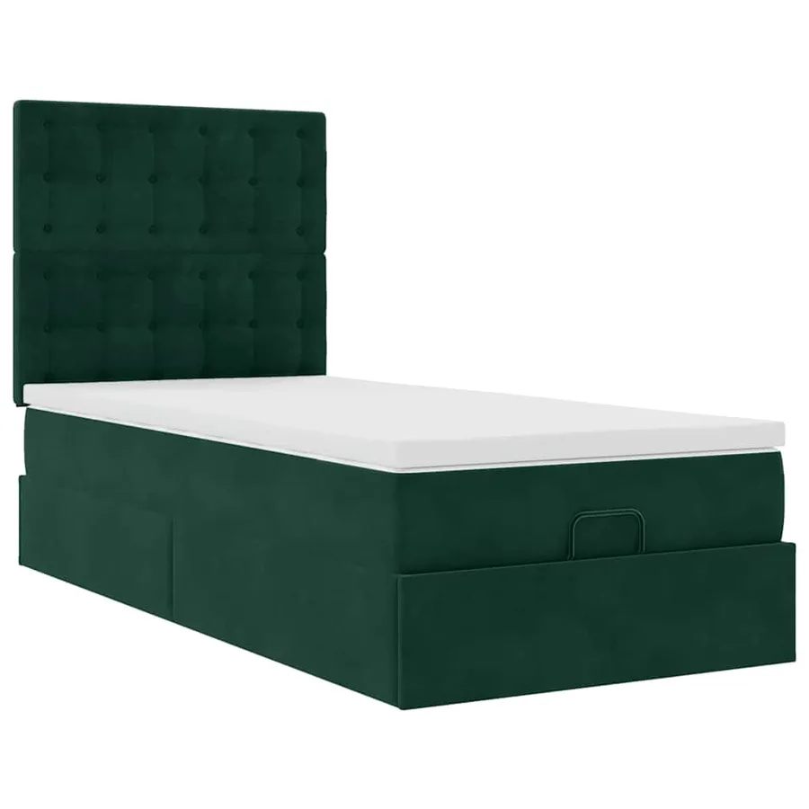 Cadre de lit ottoman avec matelas vert foncé 90x190 cm velours - 6