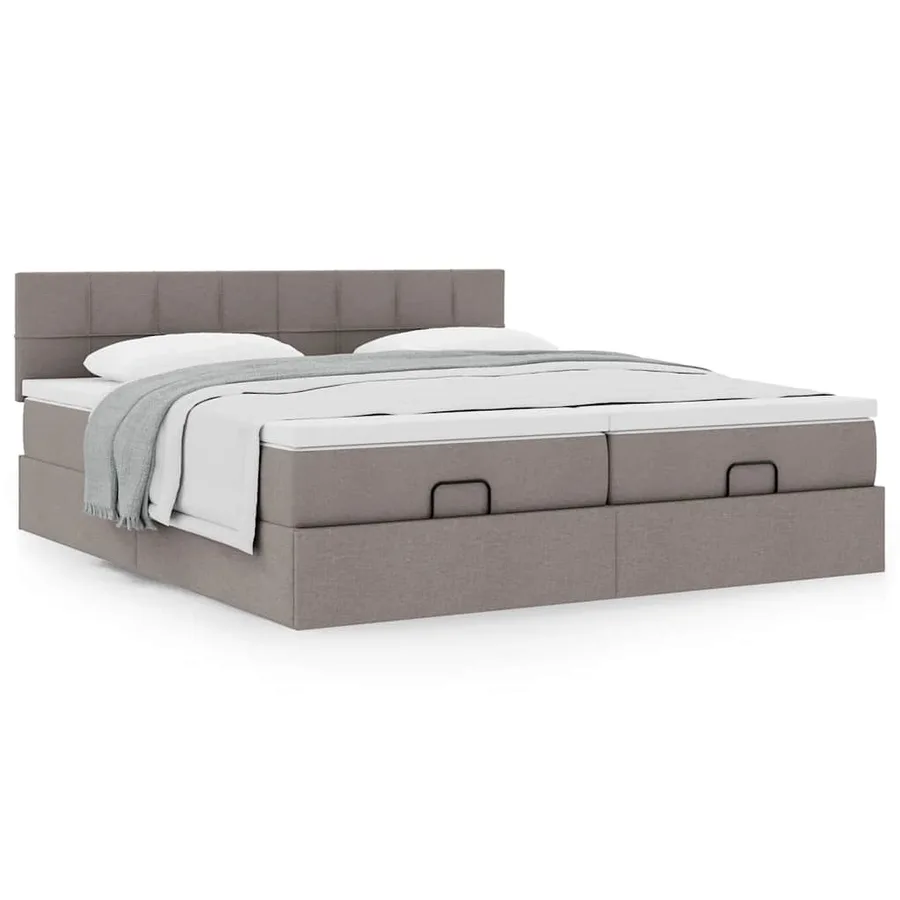 Cadre de lit ottoman avec matelas taupe 200x200cm tissu - 4