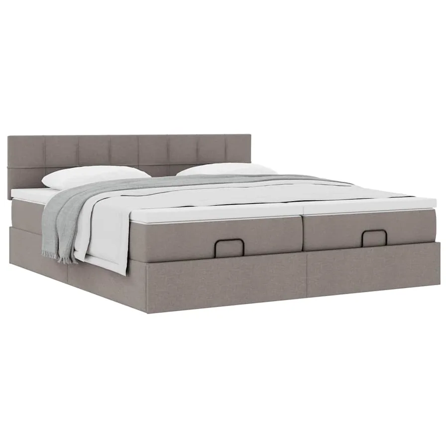 Cadre de lit ottoman avec matelas taupe 200x200cm tissu - 5