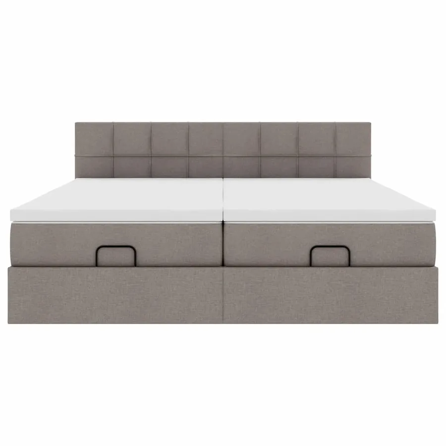 Cadre de lit ottoman avec matelas taupe 200x200cm tissu - 7