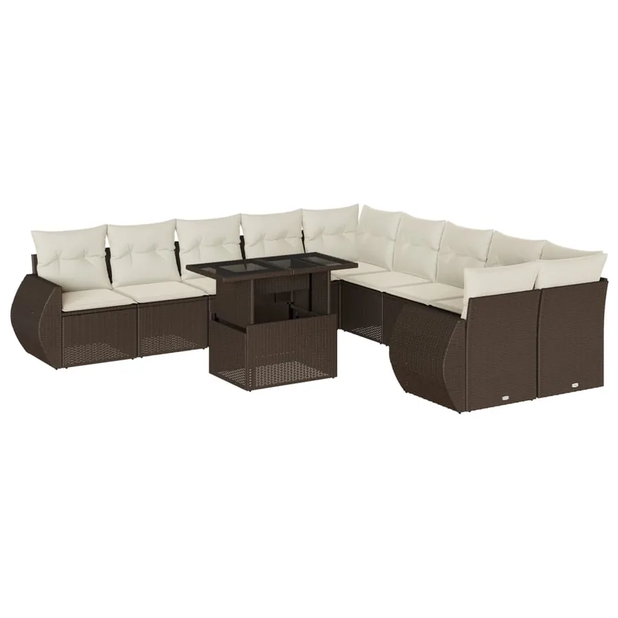 Salon de jardin et coussins 11 pcs marron résine tressée - 2