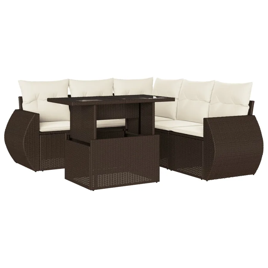 Salon de jardin avec coussins 6 pcs marron résine tressée - 2