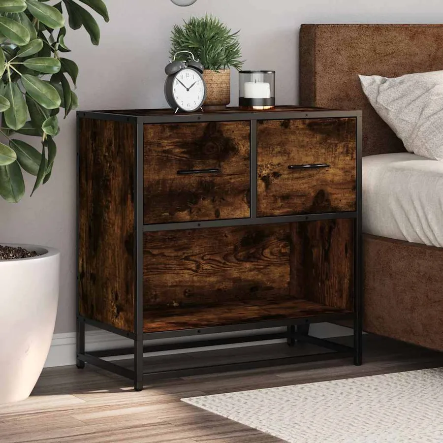 Table de chevet chêne fumé 60x31x60 cm bois ingénierie et métal - 4