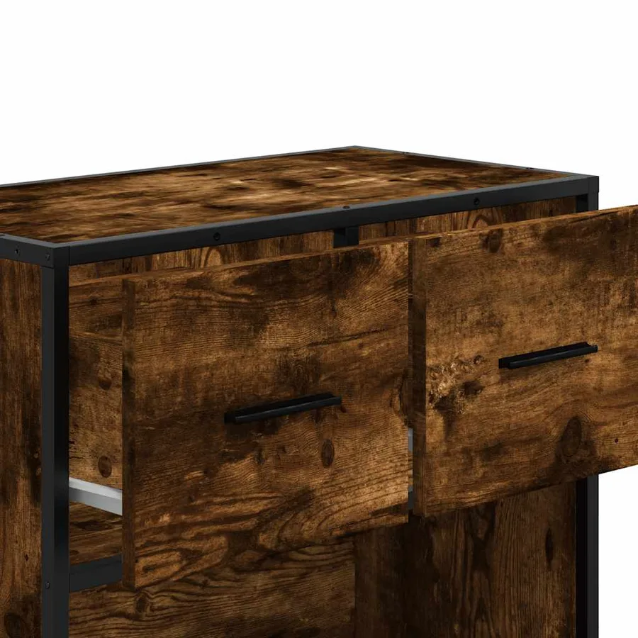 Table de chevet chêne fumé 60x31x60 cm bois ingénierie et métal - 9