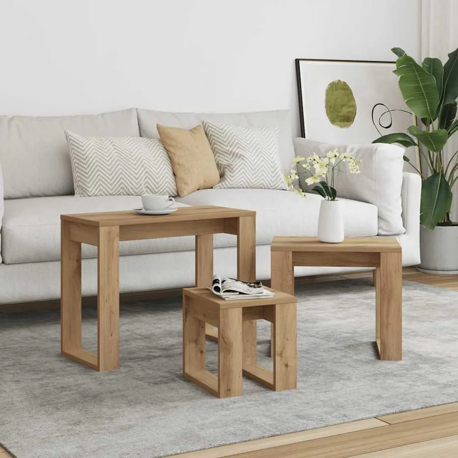 Tables gigognes 3 pcs chêne artisanal bois d'ingénierie