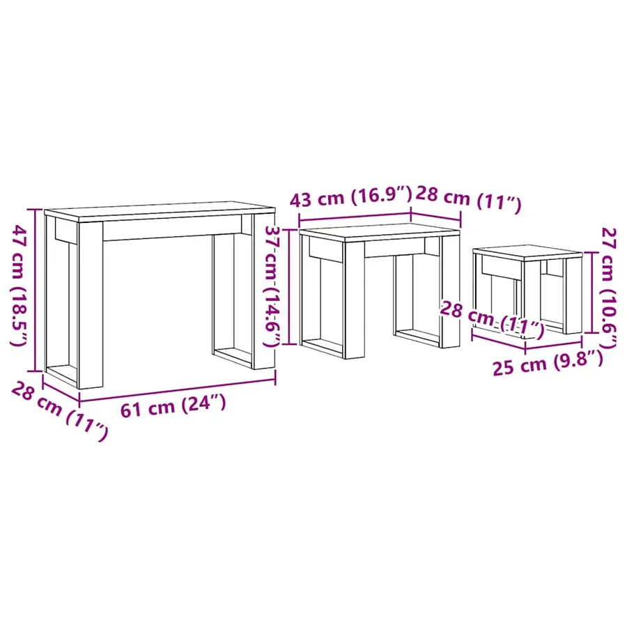 Tables gigognes 3 pcs chêne artisanal bois d'ingénierie - 10