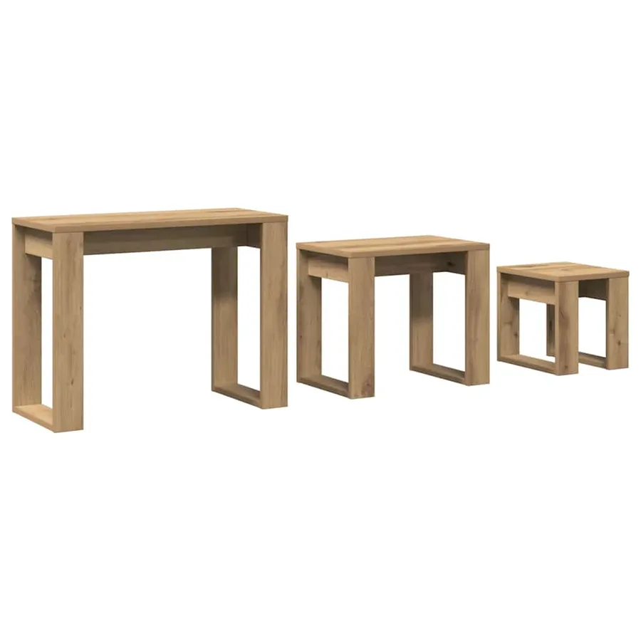 Tables gigognes 3 pcs chêne artisanal bois d'ingénierie - 2