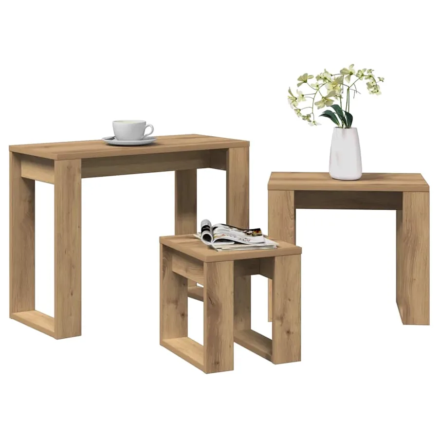 Tables gigognes 3 pcs chêne artisanal bois d'ingénierie - 3