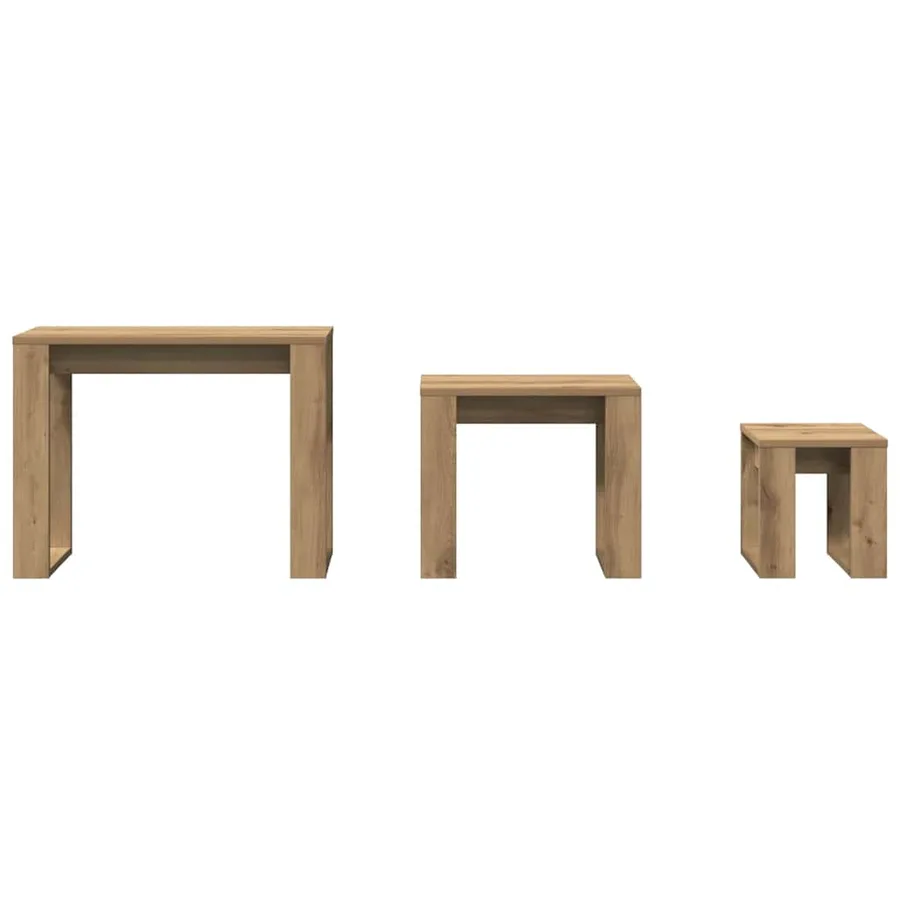 Tables gigognes 3 pcs chêne artisanal bois d'ingénierie - 4