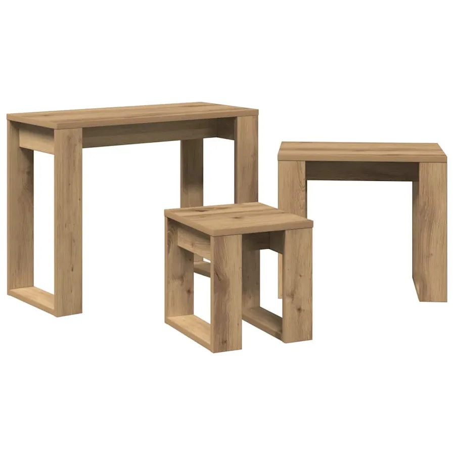 Tables gigognes 3 pcs chêne artisanal bois d'ingénierie - 5