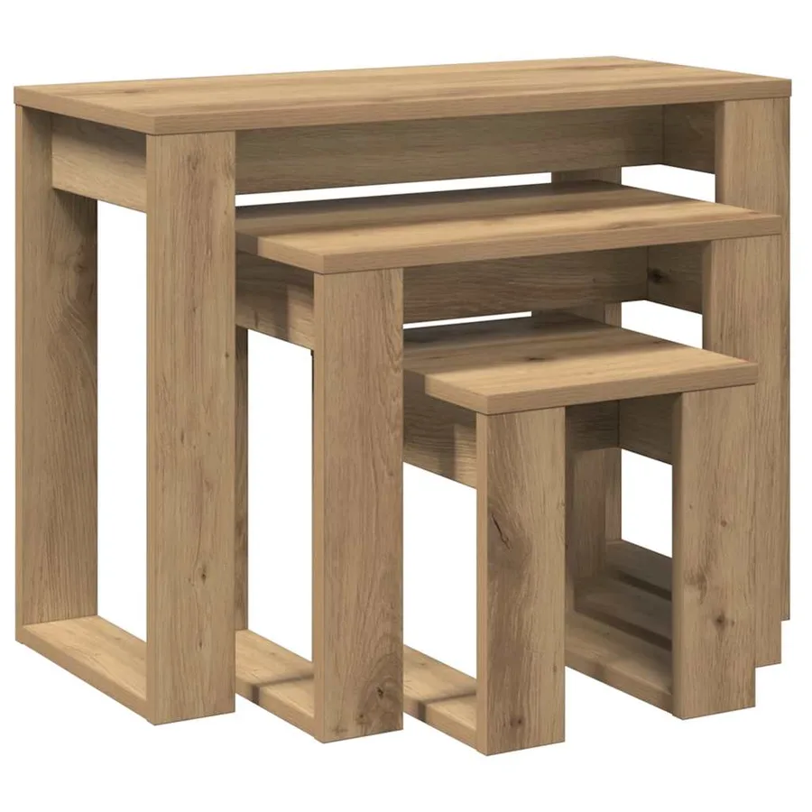 Tables gigognes 3 pcs chêne artisanal bois d'ingénierie - 7