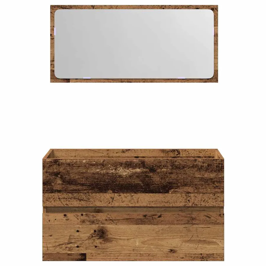 Armoire de salle de bain et miroir vieux bois bois d'ingénierie - 4