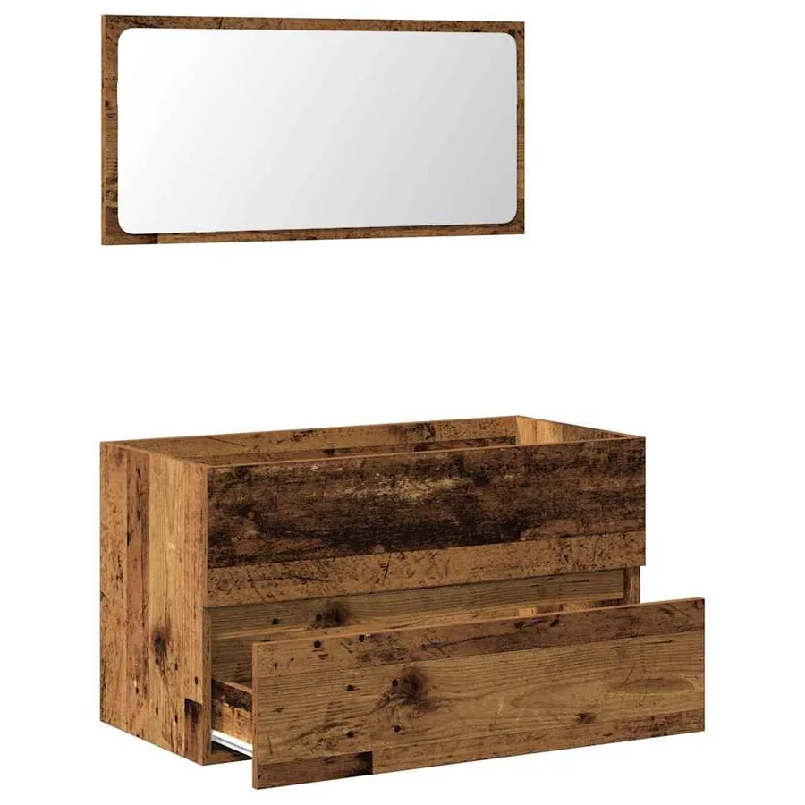 Armoire de salle de bain et miroir vieux bois bois d'ingénierie - 7