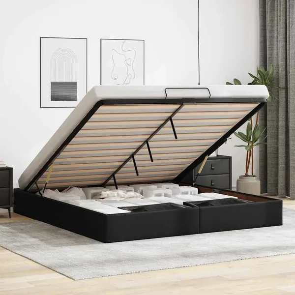 Cadre de lit ottoman sans matelas noir 180x200 cm similicuir