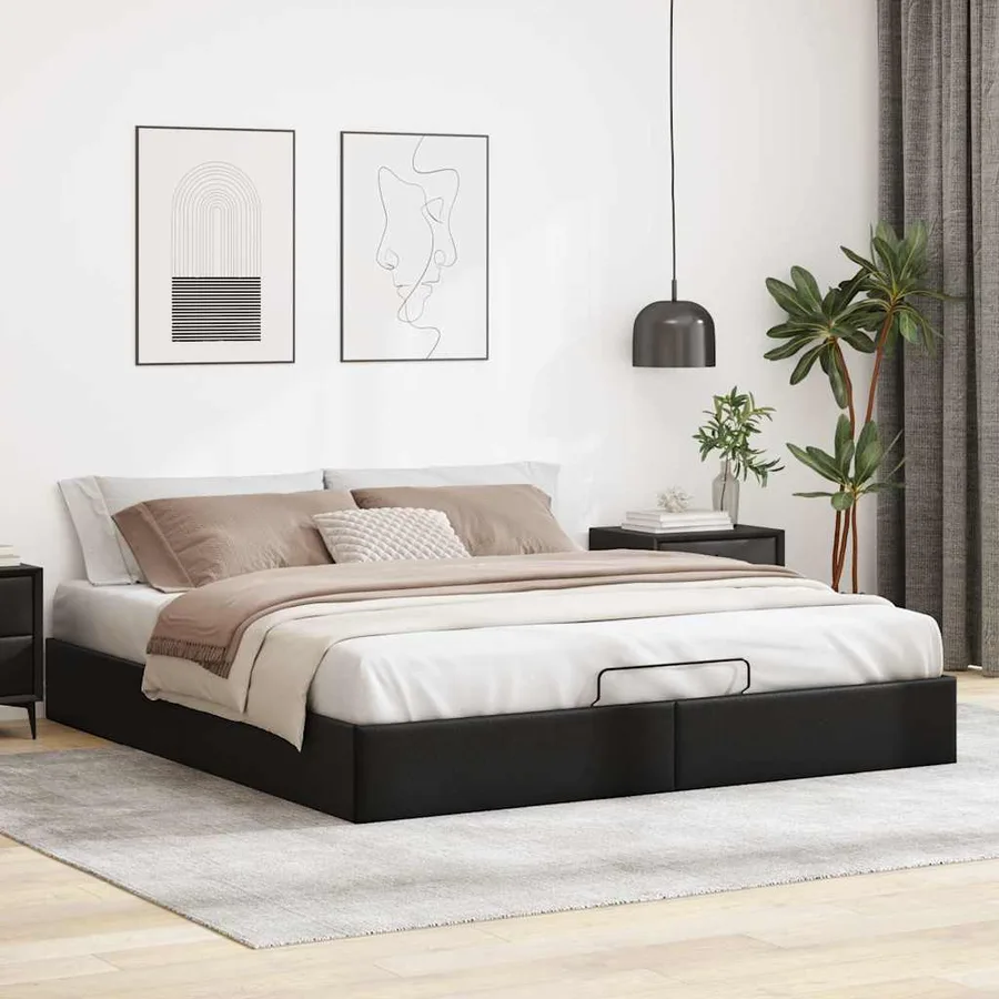 Cadre de lit ottoman sans matelas noir 180x200 cm similicuir - 3