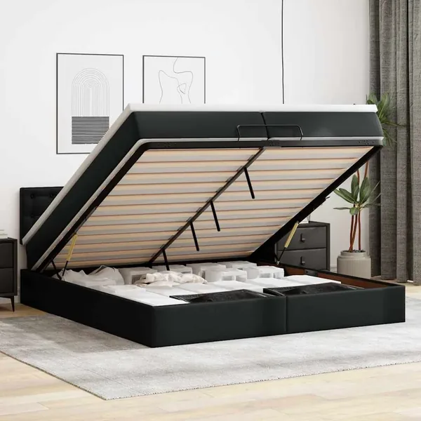 Cadre de lit ottoman avec matelas noir 200x200 cm similicuir