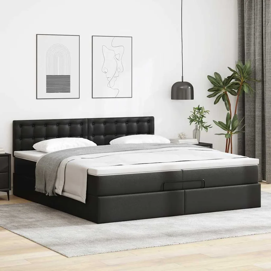 Cadre de lit ottoman avec matelas noir 200x200 cm similicuir - 3