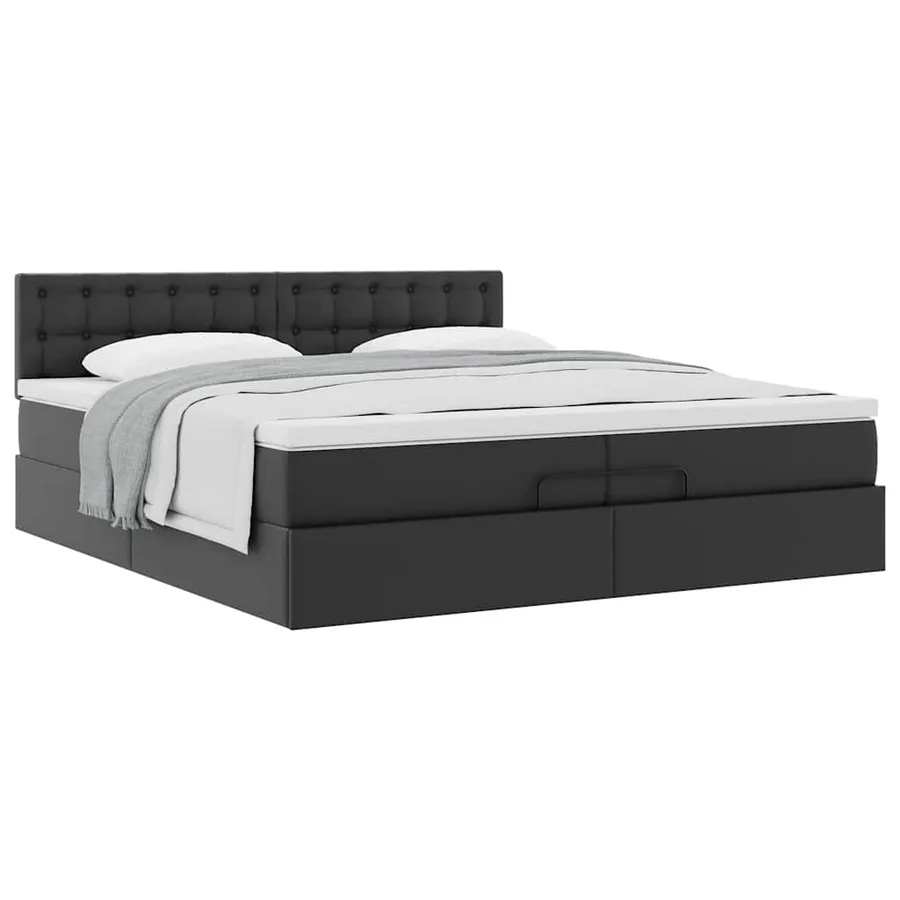 Cadre de lit ottoman avec matelas noir 200x200 cm similicuir - 5