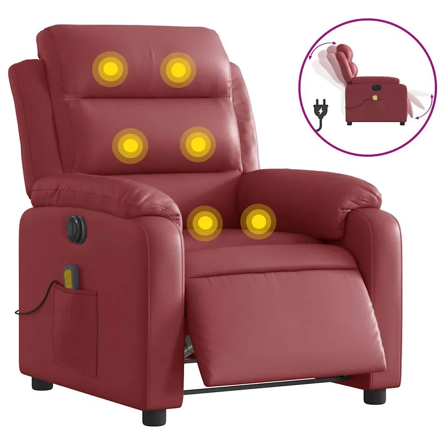 Fauteuil de massage inclinable électrique rouge bordeaux - 2