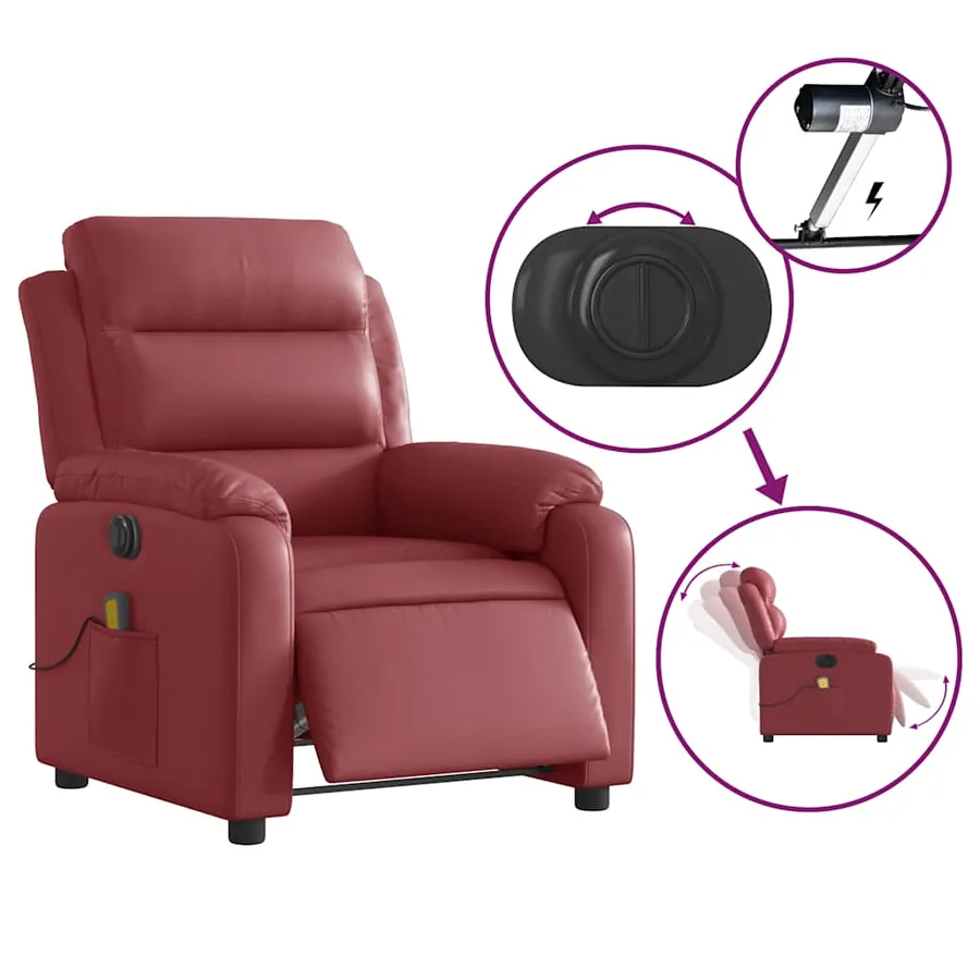 Fauteuil de massage inclinable électrique rouge bordeaux - 6