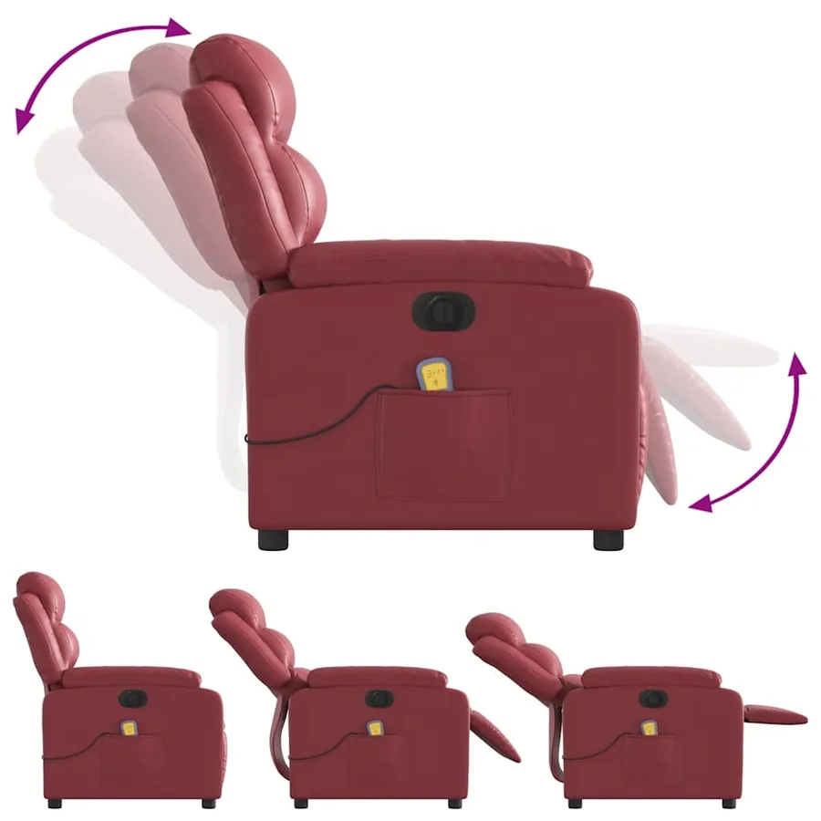 Fauteuil de massage inclinable électrique rouge bordeaux - 7