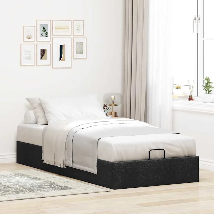 Cadre de lit ottoman sans matelas noir 80x200 cm tissu - 3