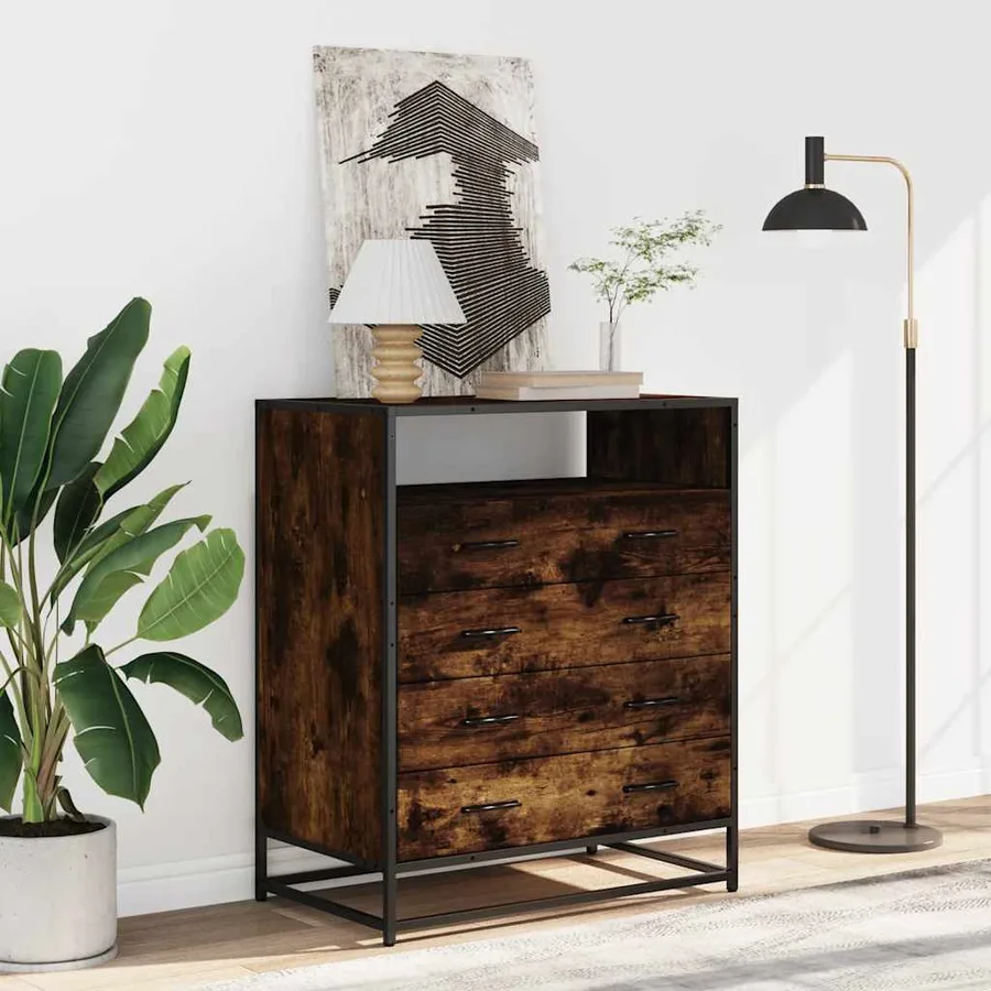 Commode chêne fumé 70x41x83,5 cm bois d'ingénierie - 3