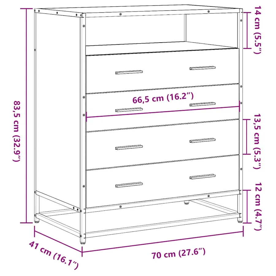 Commode chêne marron 70x41x83,5 cm bois d'ingénierie - 10