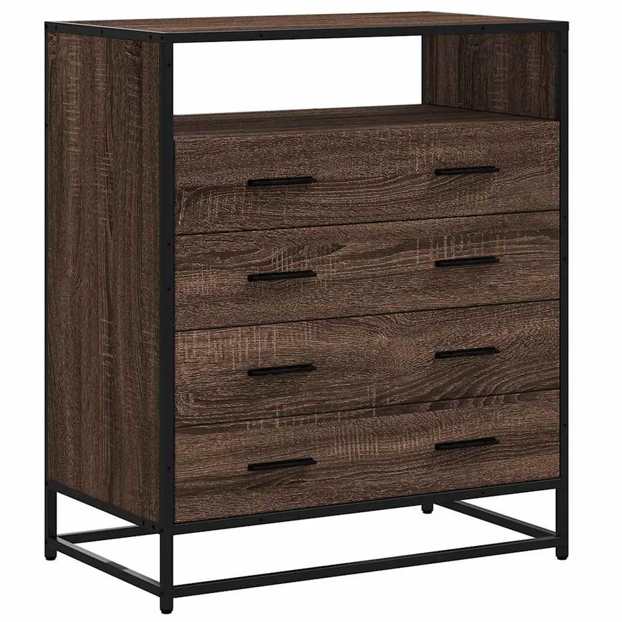 Commode chêne marron 70x41x83,5 cm bois d'ingénierie - 2