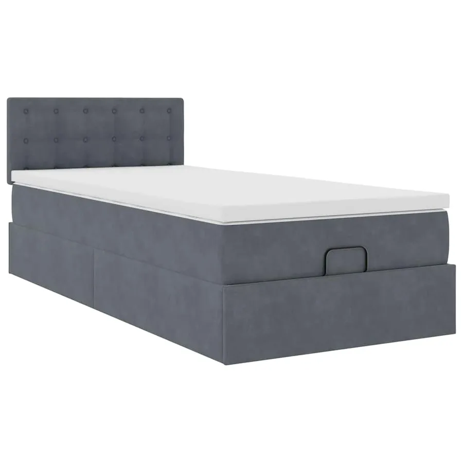 Cadre de lit ottoman et matelas gris foncé 90x200 cm velours - 7