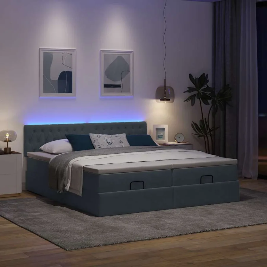 Cadre de lit ottoman avec matelas gris foncé 180x200cm velours - 3