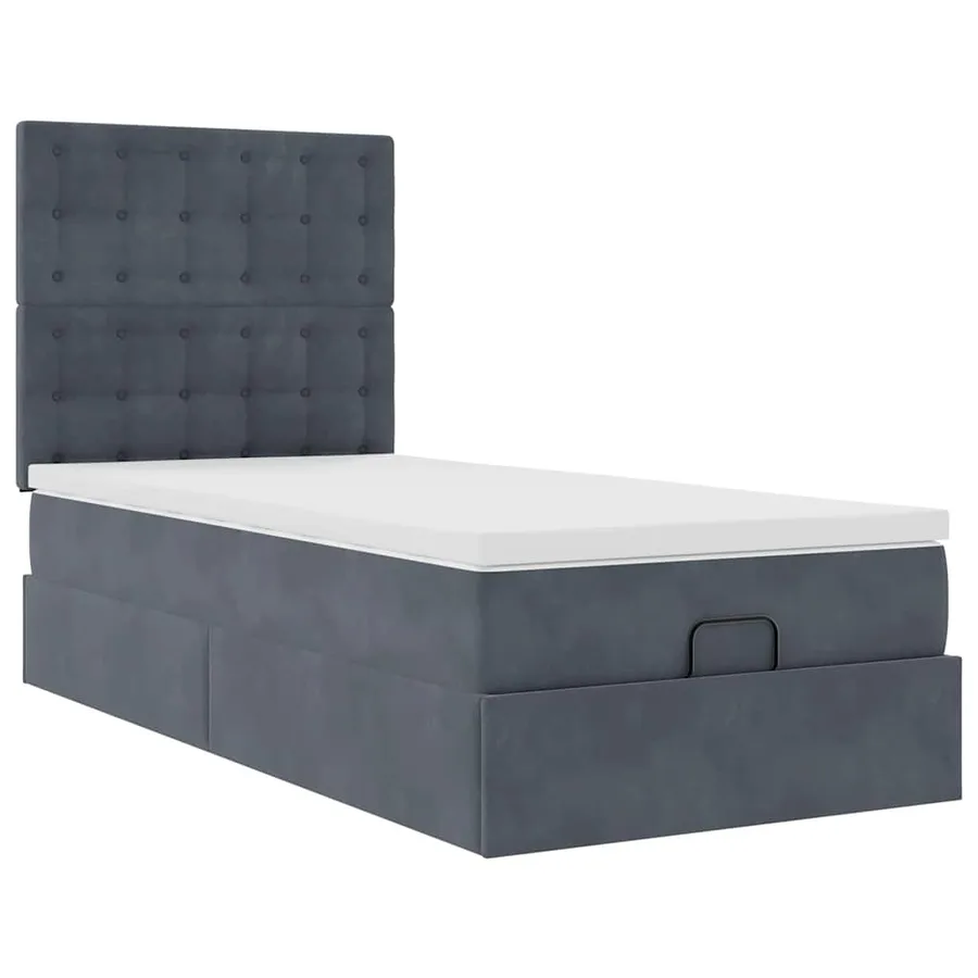 Cadre de lit ottoman et matelas gris foncé 90x200 cm velours - 6