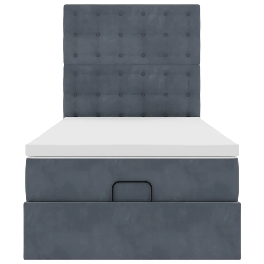 Cadre de lit ottoman et matelas gris foncé 90x200 cm velours - 8