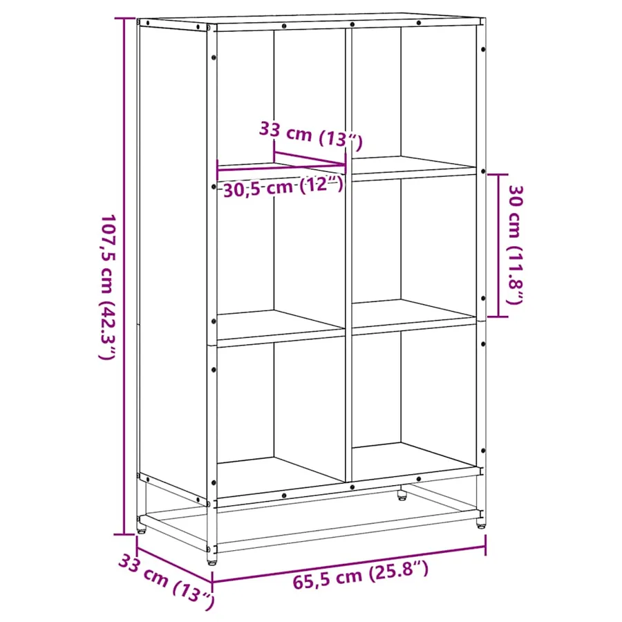 Bibliothèque chêne marron 65,5x33x107,5 cm bois d'ingénierie - 9