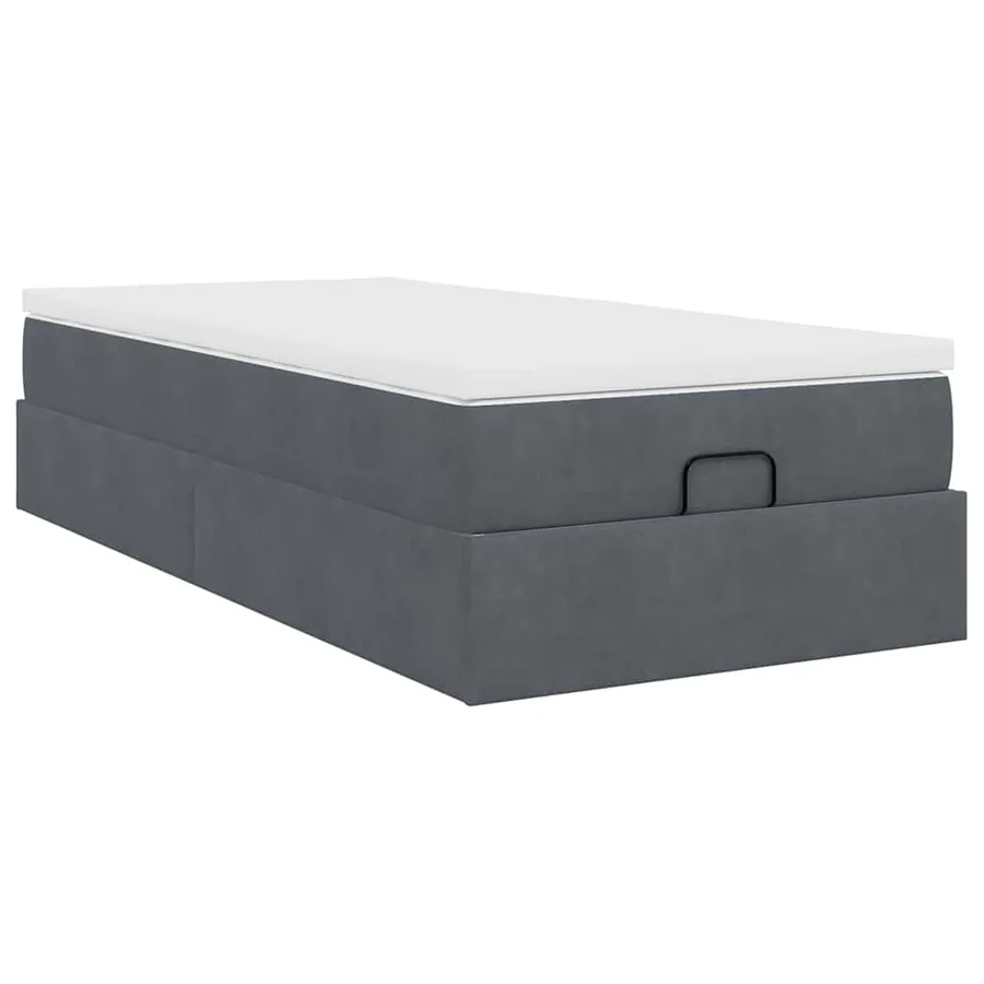 Cadre de lit ottoman et matelas gris foncé 90x200 cm velours - 10