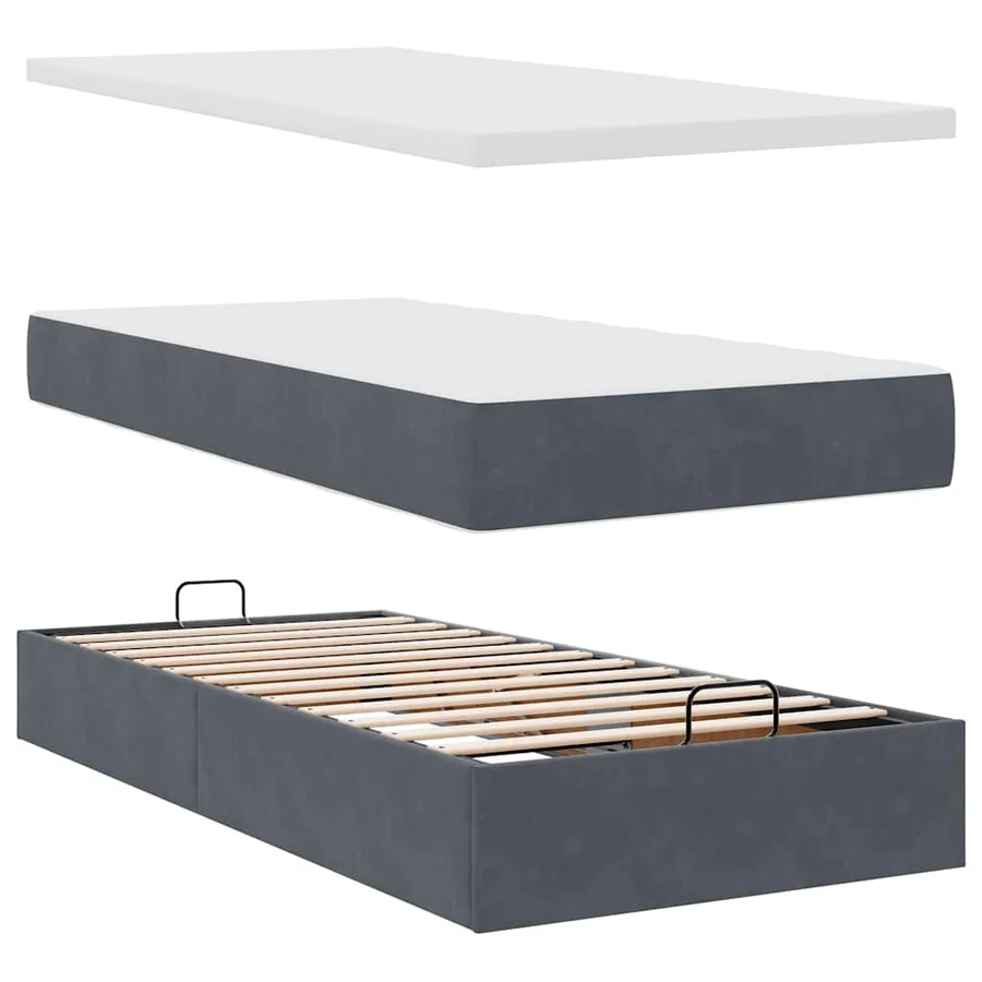 Cadre de lit ottoman et matelas gris foncé 90x200 cm velours - 8