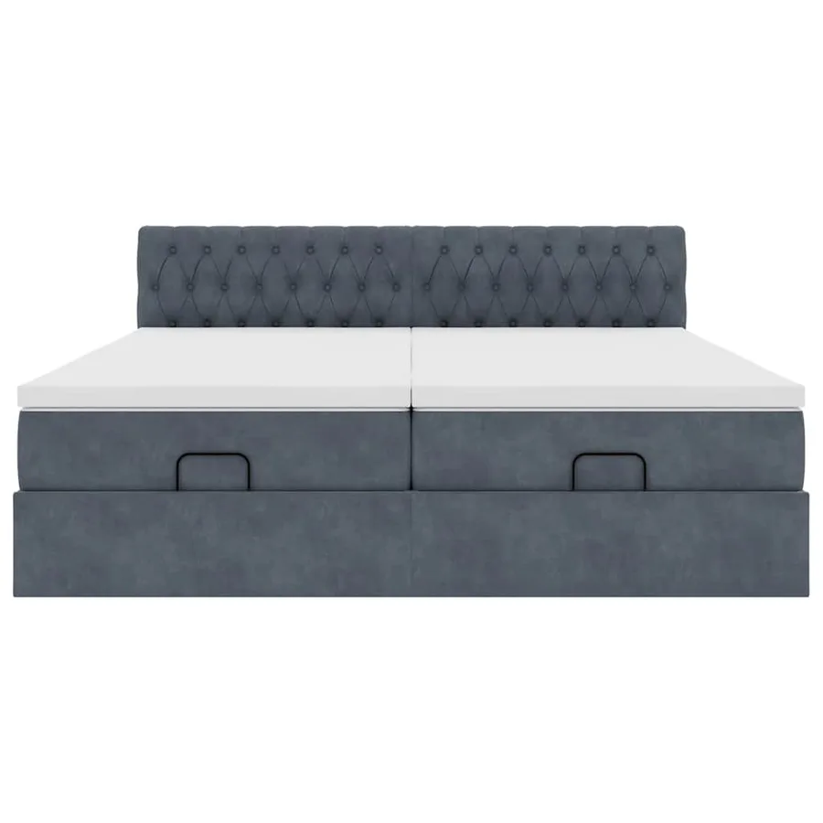 Cadre de lit ottoman avec matelas gris foncé 180x200cm velours - 7