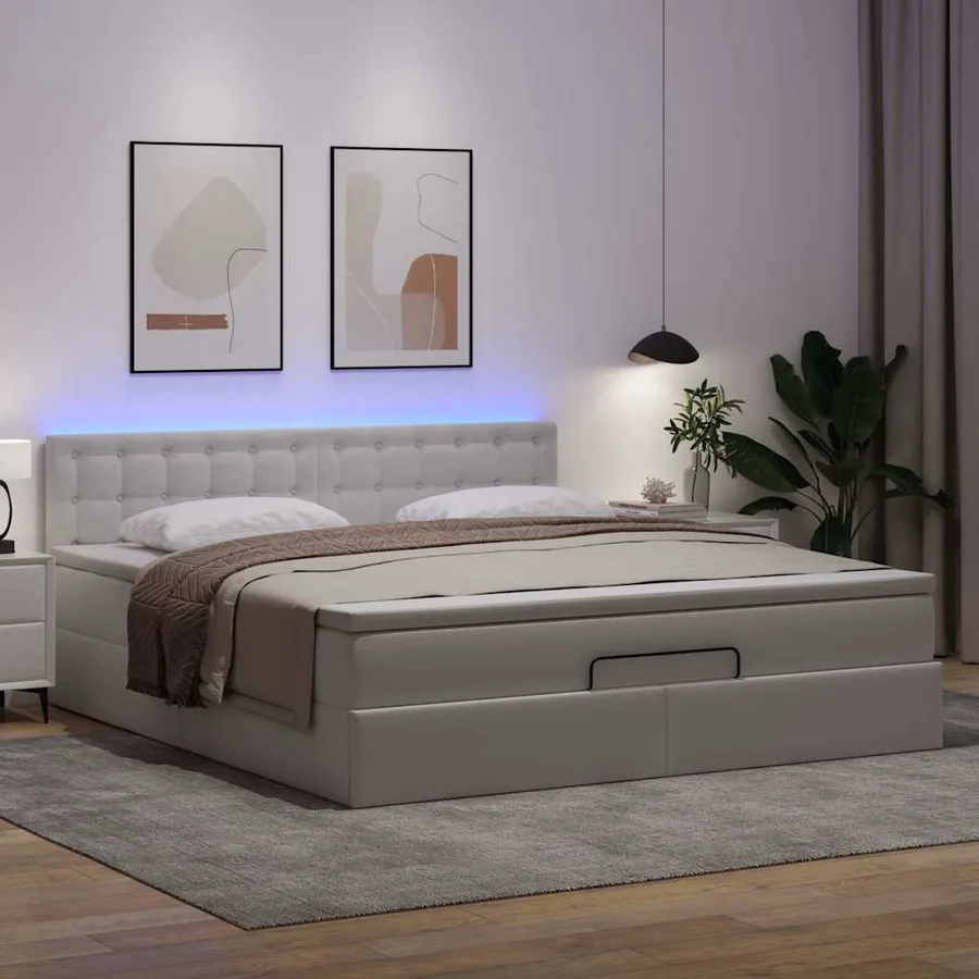 Lit ottoman avec matelas & LED blanc pur 180x200cm similicuir - 3