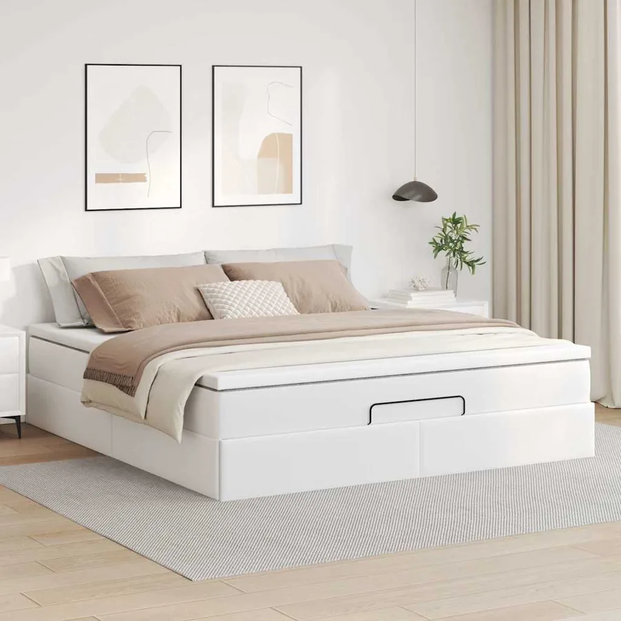 Cadre de lit ottoman avec matelas blanc 180x200 cm similicuir - 3