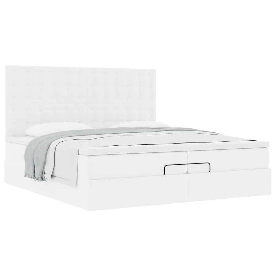 Cadre de lit ottoman avec matelas blanc 200x200 cm similicuir - 4