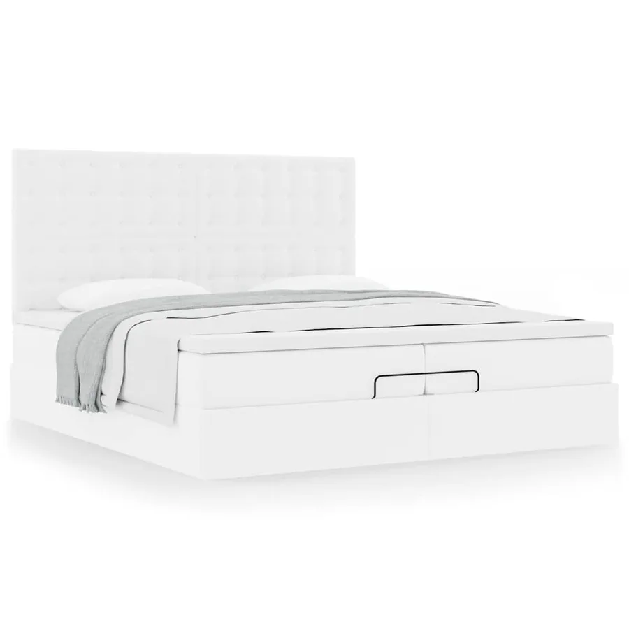 Cadre de lit ottoman avec matelas blanc 200x200 cm similicuir - 5