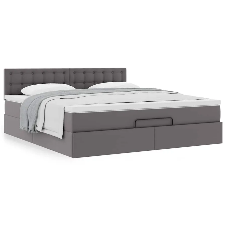 Cadre de lit ottoman avec matelas gris 180x200 cm similicuir - 4